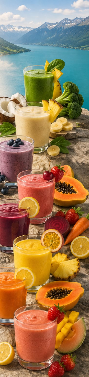 A collection of fresh smoothies at Restaurant Lindenblüte
